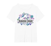 Jurassic Park Tropical Floral Logo Camiseta, Mujer Tallas Grandes, Blanco, 5XL Grande