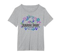Jurassic Park Tropical Floral Logo Camiseta, Mujer Tallas Grandes, Gris Jaspeado, 1XL Grande