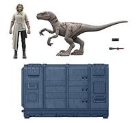 Jurassic World - Caja de Jaula y Dinosaurio (9,5 cm) con 1 Figura Exclusiva Soyona, 1 Figura Atrociraptor y Unidad Especial, Juguete Infantil, a Partir de 4 años, HFG63