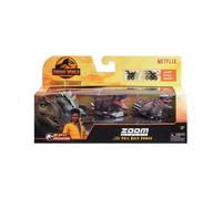 Jurassic World Chaos Theory, Zoom Riders 3 Pack - Set de 3 Cochecitos Dinosaurio de Juguete con Ruedas de Inercia