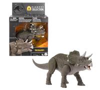 Jurassic World Colección Hammond Figura de acción de dinosaurio, tricerátops juvenil, diseño de película prémium con ojos de cristal y 14 puntos de articulación, Mattel JDJ07