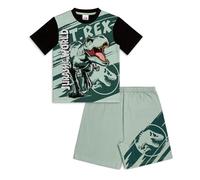 Jurassic World Conjunto de pijama para niños | Camiseta de algodón con estampado T-Rex y pantalones cortos de cintura elástica | Ropa de dormir de dinosaurio, verde, 6-7 años