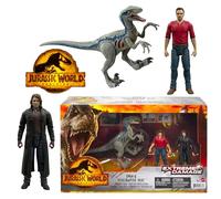 Jurassic World Dominio - Paquete de 3 figuras articuladas Owen y Velociraptor Azul de Peligro Extremo