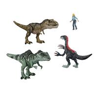 Jurassic World HJK02 -: Un Paquete de Batalla épica de la Nueva era, 3 auténticas Figuras de Dinosaurios y 1 Figura Humana, diversión física y Digital para niños a Partir de 4 años