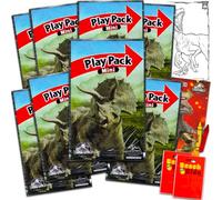 Jurassic World Juego de 8 mini recuerdos de fiesta, paquete de 8 paquetes de juego con mini libros para colorear, calcomanías y bolsas de regalo, suministros para fiestas de cumpleaños