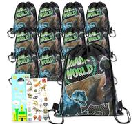 Jurassic World Juego de bolsas de recuerdo de fiesta, paquete con 12 bolsas de dinosaurio con cordón para niños y calcomanías, más | Suministros para fiesta de cumpleaños de Jurassic Park
