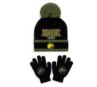 Jurassic World Juego de gorro y guantes para niños, 100% acrílico, gorro de invierno y guantes elásticos, juego de accesorios de invierno T-Rex de dinosaurio