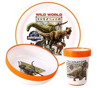 Jurassic World - Juego de vajilla de mesa para niños, 3 piezas, bicolor de alta calidad, sin BPA