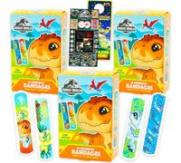 Jurassic World Juego de vendas para niños - El paquete incluye 3 cajas de 14 adhesivos y calcomanías de dinosaurios coloridos | Suministros de botiquín de primeros auxilios Jurassic World para niños y