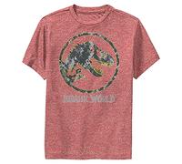 Jurassic World Kid's Little, Big Boys Camo Yellow Dino T-Shirt, Red Heather, Large