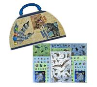 Jurassic World - Maletín de pintura para niños (51 piezas, con pegatinas, juego de pintura con contenido, rotuladores, bloc de colores)