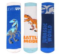 Jurassic World Paquete de 3 calcetines de dinosaurio para niños, calcetines tobilleros para niños, azul, 9-11.5 UK Child