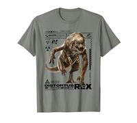 Jurassic World Rebirth Distortus Rex Ingen Species File Camiseta, Hombre, Verde Militar Jaspeado, L