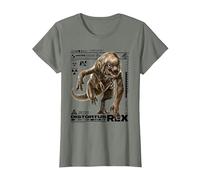 Jurassic World Rebirth Distortus Rex Ingen Species File Camiseta, Mujer, Verde Militar Jaspeado, S