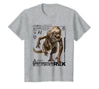 Jurassic World Rebirth Distortus Rex Ingen Species File Camiseta, Niños, Gris Jaspeado, 6 años