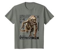 Jurassic World Rebirth Distortus Rex Ingen Species File Camiseta, Niños, Verde Militar Jaspeado, 6 años