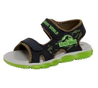 Jurassic World Sandalias deportivas con luz de dinosaurio para niños, puntera abierta, fáciles de ajustar, zapatos de verano para niños, Green, 33 EU