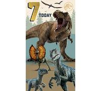 Jurassic World - Tarjeta de 7º cumpleaños, tarjeta de cumpleaños para niños para celebración de 7º cumpleaños, tarjeta del mundo jurásico para niños, tarjeta de cumpleaños con licencia oficial