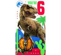 Jurassic World - Tarjeta de cumpleaños con calcomanías para 6 años, tarjeta de felicitación oficial de dinosaurios para niños y fanáticos del parque jurásico