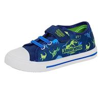 Jurassic World Zapatillas deportivas de lona para niños Dino Plimsolls Dinosaurio Easy Touch Fasten, azul verde, 10 UK Child
