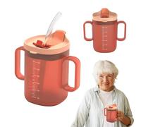 JurciCat 300ml Vaso Con Tapa Pajita Personas Mayores Vaso Disfagia Con Tapa Antiderrames Para Adultos Mayores Pacientes Discapacitado(Naranja)