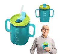 JurciCat 300ml Vaso Con Tapa Pajita Personas Mayores Vaso Disfagia Con Tapa Antiderrames Para Adultos Mayores Pacientes Discapacitado（Blue）