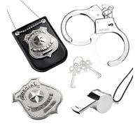 JurciCat 5 piezas disfraz policia niño accesorios policía de juguete esposas policia verdad Para cosplay carnaval fiesta de Halloween disfraz de policia niño accesorios