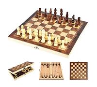 JurciCat Ajedrez de Madera Tablero de Ajedrez Plegable Portatil Juego de Ajedrez Profesional Chess Board Set 3 en 1 para Actividades Familiares Fiesta Adultos Niños Viaje