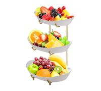 JurciCat Frutero 3 pisos Soporte metálico Con bandejas de plástico blanco Etapa de 3 fruteros de cocina y robusta para guardar fruta y verdura Postres y aperitivos