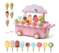 JurciCat Heladeria Juguete Madera Accesorios De Cocina para Juegos De rol con Espacio De Almacenamiento para Niños a Partir De 3 Años Juguetes Educativos Cumpleaños(Rosa)