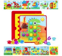 JurciCat Mosaicos Infantiles 12 Cartas y 46 Botones Juego Pinchos Colores Juguete Educativo para Niños 2 Años Regalos de Cumpleaños Preescolares (Dinosaurios)