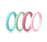 Jurikko Anillos de boda apilables de silicona para ella, cómodos anillos de compromiso de goma fina trenzada, 4 anillos, Silicona, Sin piedras preciosas