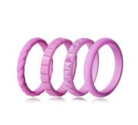Jurikko Anillos de boda apilables de silicona para ella, cómodos anillos de compromiso de goma fina trenzada, 4 anillos, Silicona, Sin piedras preciosas