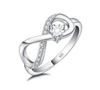 Jurikko Anillos de compromiso de plata de ley 925 con diseño de corazón de infinito para mujer, joyería de aniversario, regalo de talla 5-12, Metal, Zirconia cúbica