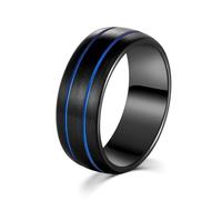 Jurikko Anillos de tungsteno de 8 mm para hombre, anillos de compromiso clásicos para él, acabado mate, doble ranura azul, ajuste cómodo, talla 7-12, 9, Carburo de tungsteno, Sin piedras preciosas