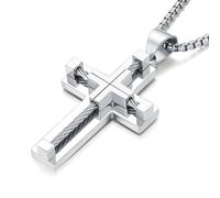 Jurikko Collar de cruz para hombre, acero inoxidable 316L, con colgante de cruz grande de Jesucristo, plata, oro y negro, cadena Rolo, chain-28'', Acero inoxidable, No es una piedra preciosa