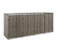 Juroupi Cobertizo de basura cuádruple con ruedas, color gris, 274 x 80 x 117 cm, ratán polivinílico, cubo de basura para jardín, para exteriores, 319867