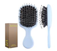 Jurrissa Mini cepillo de pelo de cerdas de jabalí, tamaño de viaje, para mujeres, hombres y niños, cepillo de pelo pequeño portátil para bolsillos, mini cepillo desenredante para añadir brillo suave