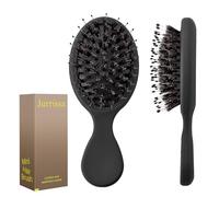 Jurrissa Mini cepillo desenredante para mujeres, hombres y niños, tamaño de viaje, portátil, para bolsillos, monederos, nailon y cerdas de jabalí, cepillo pequeño para alisar, añade brillo (negro)