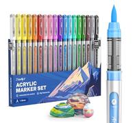 JusArt Acrylic Paint Markers Brush Tip 18 Colors, Water Based Acrylic Markers with Automatic Ink Control System, Waterproof Acrylic Paint Pens for Rock Painting, Wood, Fabric, Egg, Christmas Gift