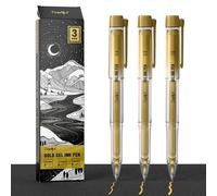 JusArt Bolígrafos dorados 3 piezas con puntas surtidas de 0,4 mm, 0,5 mm y 1,0 mm, bolígrafos de tinta dorada opaca para escribir, hacer diarios en papel negro, dibujar y manualidades