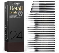 JusArt Juego de 24 pinceles de detalle, pinceles en miniatura para modelos, acrílico, óleo y acuarela, pinceles profesionales de detalle fino para adultos y pintores de miniaturas