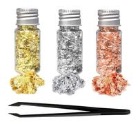 Jushion 3 botellas de 30 ml de copos de hoja de oro, lámina decorativa multiusos de hojuelas de oro de hoja de oro para manualidades, lámina decorativa dorada para manualidades, pintura artística,