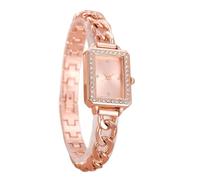 JUSKAQZYI 2pcs Women's Square Bracelet Watch Stainless Steel Band Quartz Rhinestones Adjustable Wristwatch is a Luxury Gift for Women(Rose Gold)