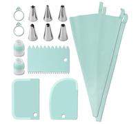 JUSKAQZYI boquillas Manga Juego de Mangas pasteleras y boquillas, Kit for Decorar Pasteles con 2 Mangas pasteleras de Silicona, 6 boquillas, 3 raspadores, 2 acopladores y 2 Bridas. Acero(Green A)