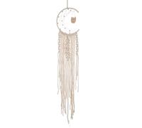 JUSKAQZYI Campanillas de Viento Atrapasueños for Dormitorio, Colgante de Pared Bohemio de macramé Color Crema con diseño de búho, Luna y Hojas, Ideal for decoración Bohemia. Campanas(Owls Tassel)
