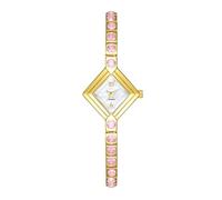 JUSKAQZYI Digital Reloj Exquisito Reloj de Cuarzo Ligero de Lujo con Pulsera de Color Diamante, Esfera Cuadrada Informal, es un Regalo de Moda for Mujeres. Deportivo Reloj(Gold Pink White Flour)