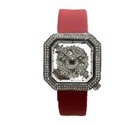 JUSKAQZYI Digital Reloj Reloj Cuadrado Hueco, Resistente al Agua, con Diamantes y Correa de Silicona, un Regalo Ligero y Lujoso Ideal for Novias y Esposas. Deportivo Reloj(Rot)