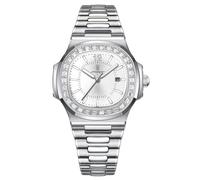 JUSKAQZYI Digital Reloj Reloj de Negocios for Hombre: Acero Inoxidable Cuadrado de 42 mm con manecillas Luminosas, Fecha y Resistente al Agua hasta 50 m. Deportivo Reloj(Silver,Groen)