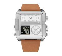 JUSKAQZYI Digital Reloj Reloj de Pulsera Cuadrado multizona horaria, de Cuarzo, Resistente al Agua, con Esfera Grande y Doble Pantalla, un Regalo Moderno for Hombre. Deportivo Reloj(Blown/White)